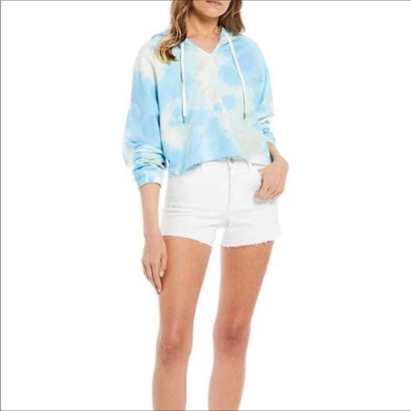 Frayed Jeans Amber Crop Hoodie  Blue Elixir Mist Air Tie Dye Women’s Size Large - Picture 3 of 4